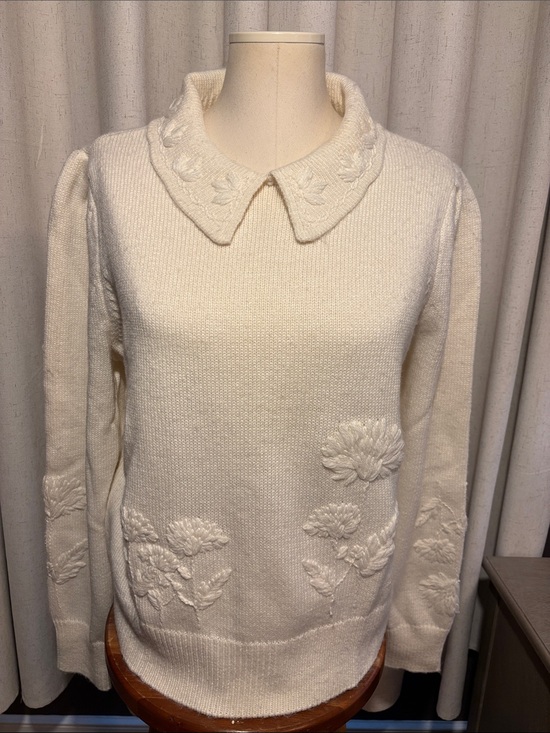 Jolie Sweaters - Joie Ivory Floral Embroidered Collared Sweater NWT M